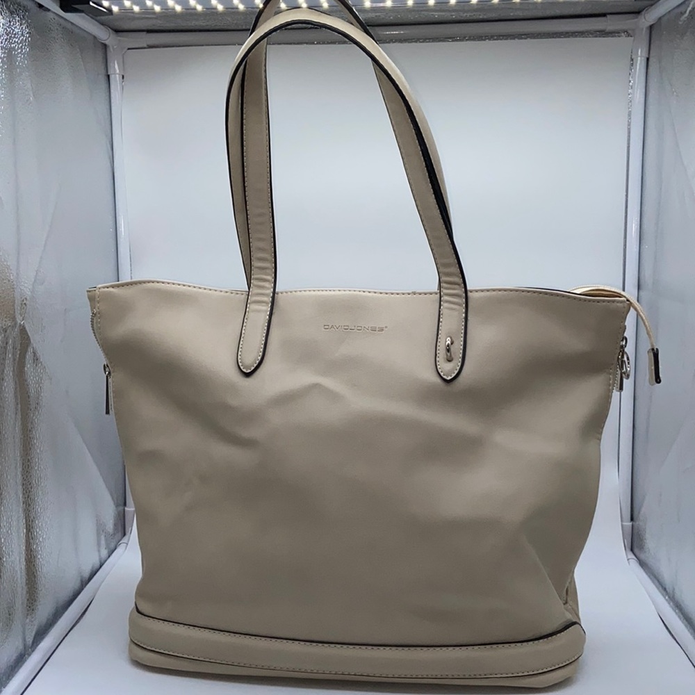 Cream Faux Leather Tote Bag / Purse